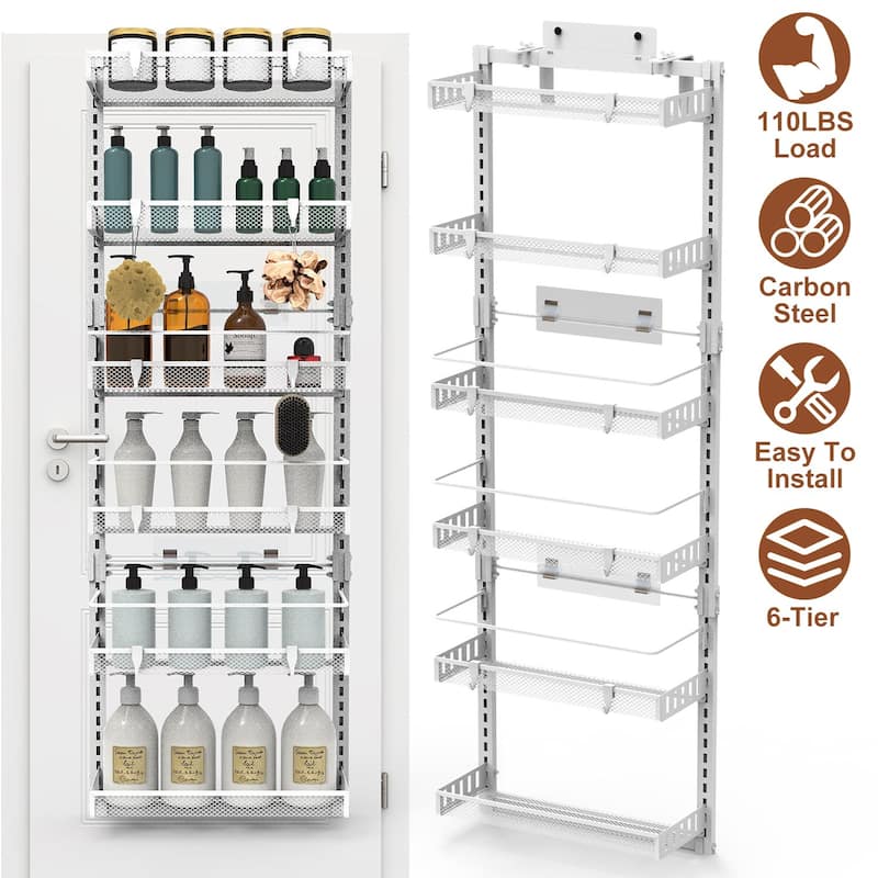 6-Tier Over Door Storage Organizer Heavy Duty Carbon Steel Mesh Pantry Rack Adjustable - 50.19 × 17.12 × 6.1 in)