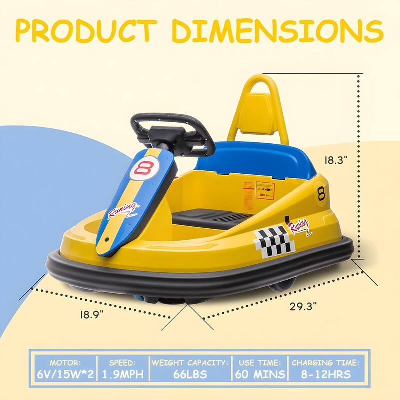 6V Electric Ride On Toy Bumper Car for Kids 1.5-6 Years Old
