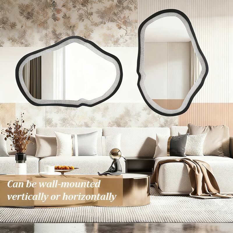 Mireve Modern Irregular Wall Mirror Asymmetrical Decorative Black Bathroom Mirror - W31.9"xD0.8"xH47.2"