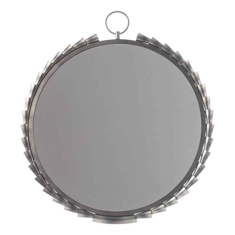 37" Industrial Chrome Framed Round Decorative Wall Bathroom Vanity Mirror
