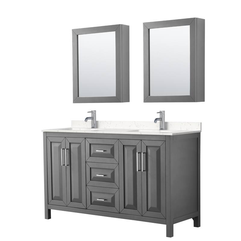 Wyndham Collection Daria 60" Free Standing Double Basin Vanity Set - Dark Gray / Carrara Cultured Marble Top / Polished