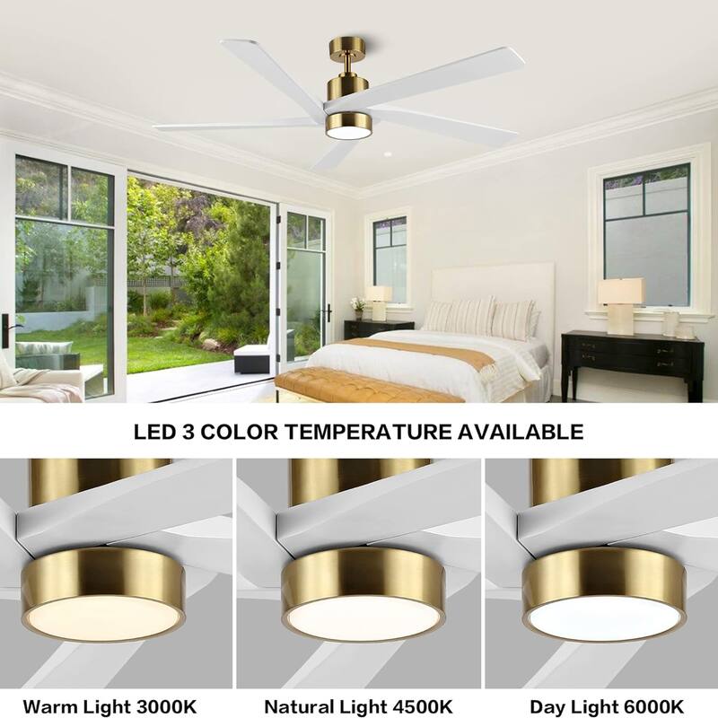 64" Gold White Aero Blade Ceiling Fan with LED Light and Remote - 64"D x 64"W x 21"H