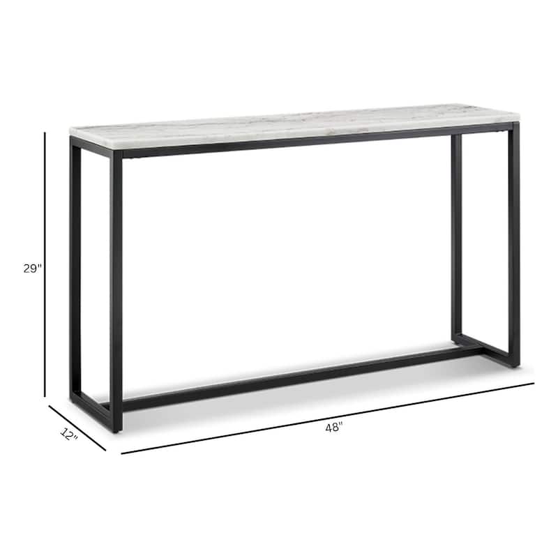 Magnussen Home Torin White Marble and Matte Black Rectangular Sofa Table - 48''W x 12''D x 29''H