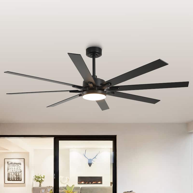 65" Integrated LED White Dimmable Ceiling Fan with Light and Remote - 65" D x 65" W x 13.4" H - Black