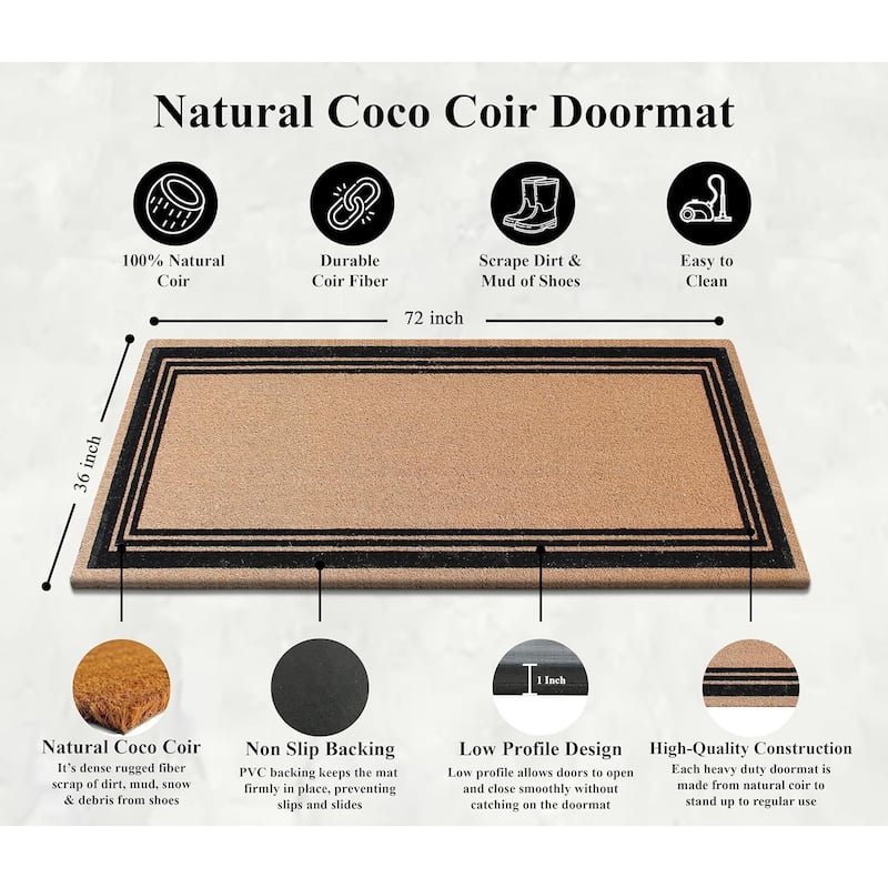 A1HC Natural Coir Flock Door Mat for Front Door, Anti-Shed Treated Doormat