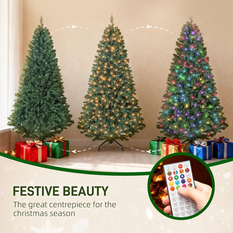 HOMCOM 6ft Prelit Xmas Tree: Dimmable RGB LED, 6 Modes, Remote, Timer, Metal Stand