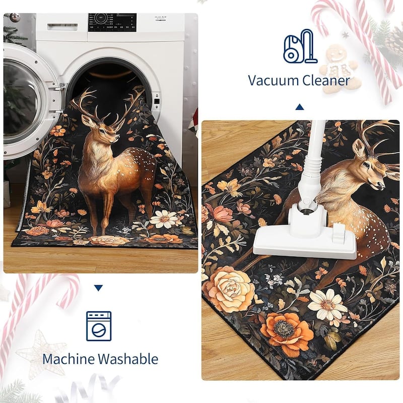 GustoWave 2*3ft Christmas Elk Statue Washable Soft Area Rug for Holiday Decor - 1'6" x 2'6"