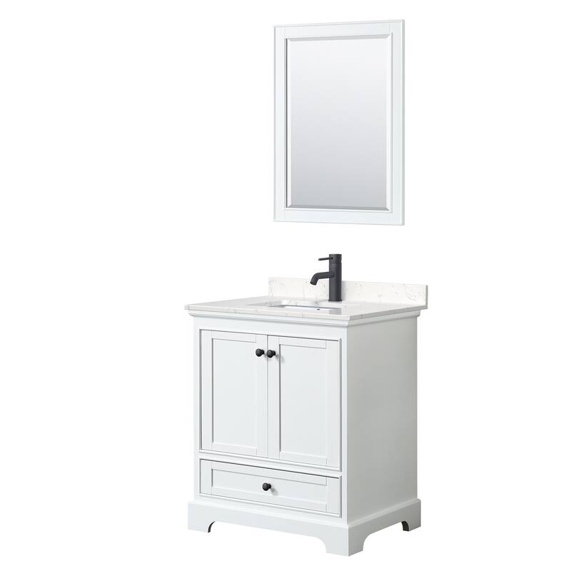 Wyndham Collection Deborah 30" Free Standing Single Basin Vanity Set - White / Carrara Cultured Marble Top / Matte Black