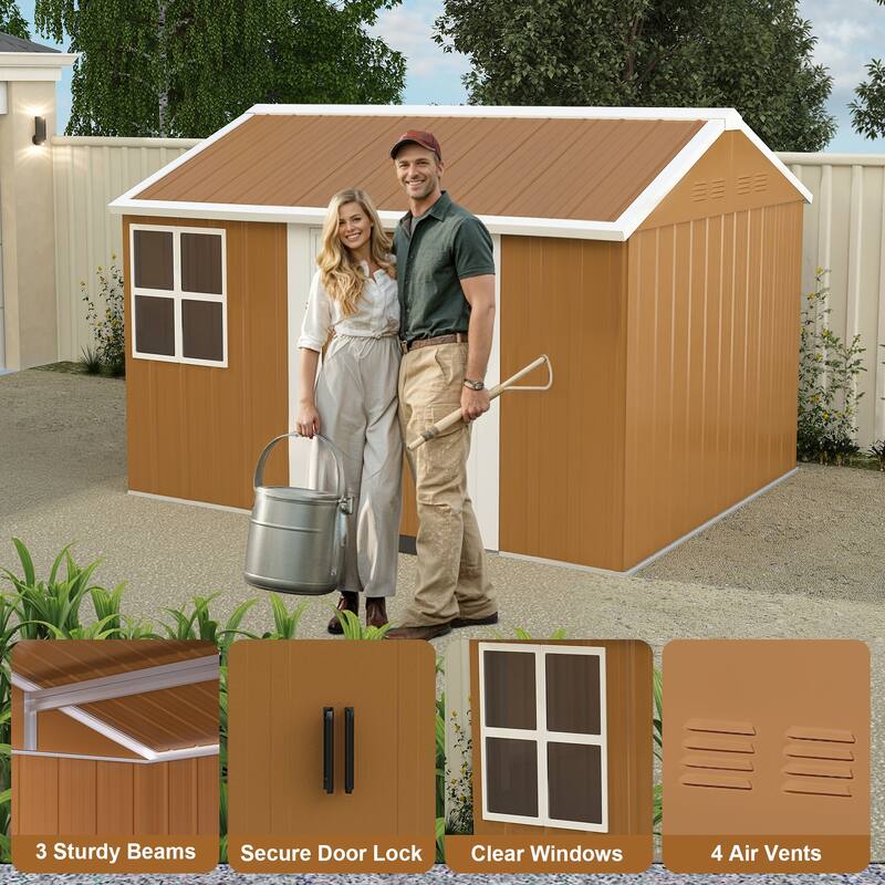8X10 FT Heavy-Duty Metal Storage Shed with Windows, Lockable Door & Ventilation - Weatherproof Outdoor Garden Shed