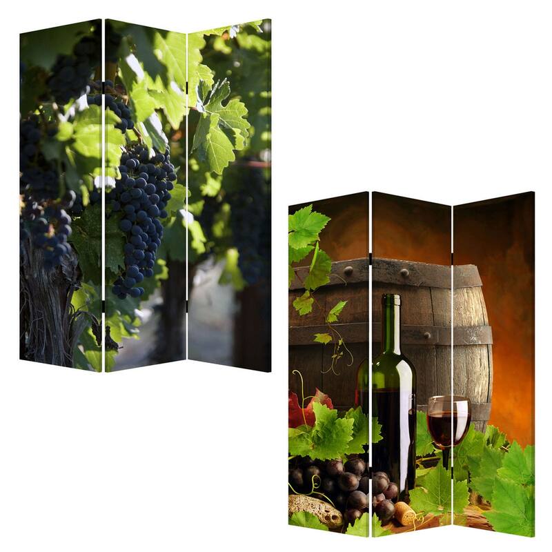 Grape Vine Print Foldable Canvas Screen with 3 Panels, Multicolor