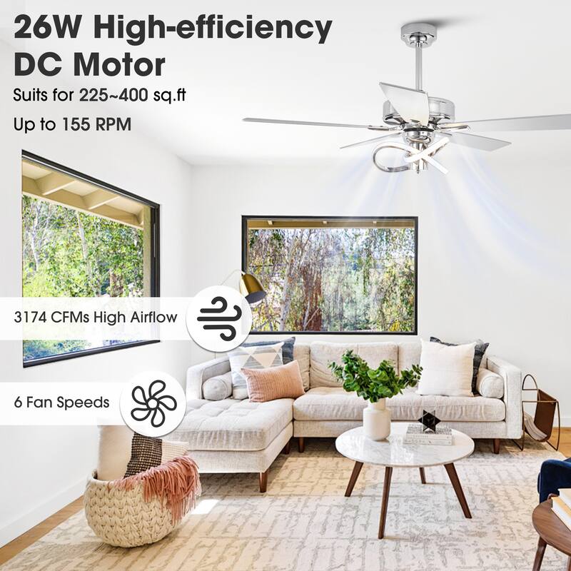 52" Chrome Modern Plywood 5-Blade Ceiling Fan with LED Light and Remote - 52 in. D x 52 in. W x 15.25 in. H