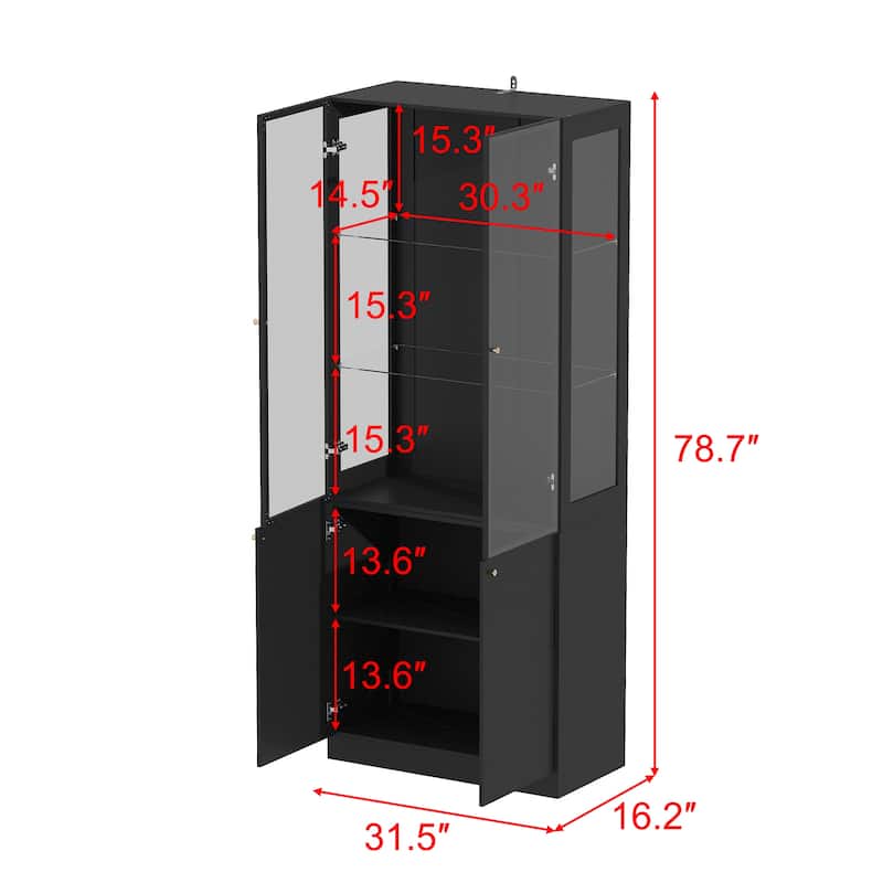 LED Glass Display Cabinet with Aluminum Alloy Frame Glass Door Showcase Wine Storage Cabinet