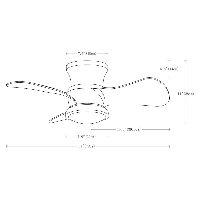 31-inch Modern Black Propeller Flush Mount Ceiling Fan with Light and Remote