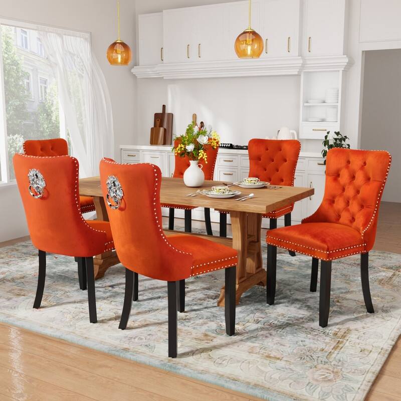 Solid Wood Velvet Upholstered Dining Chair Set of 6