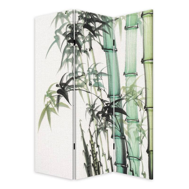 72 Inch 3 Panel Canvas Room Divider with Bamboo Print,Multicolor