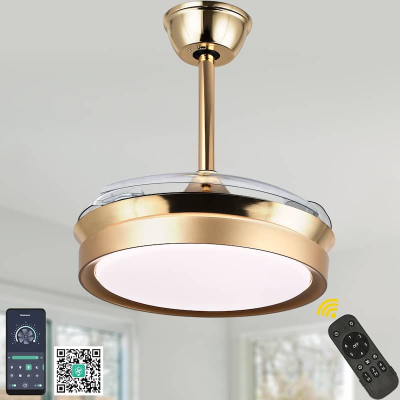 Bella Depot 36" Modern Retractable Ceiling Fan with Dimmable Led Light and Remote, 6-Speed Reversible DC Motor