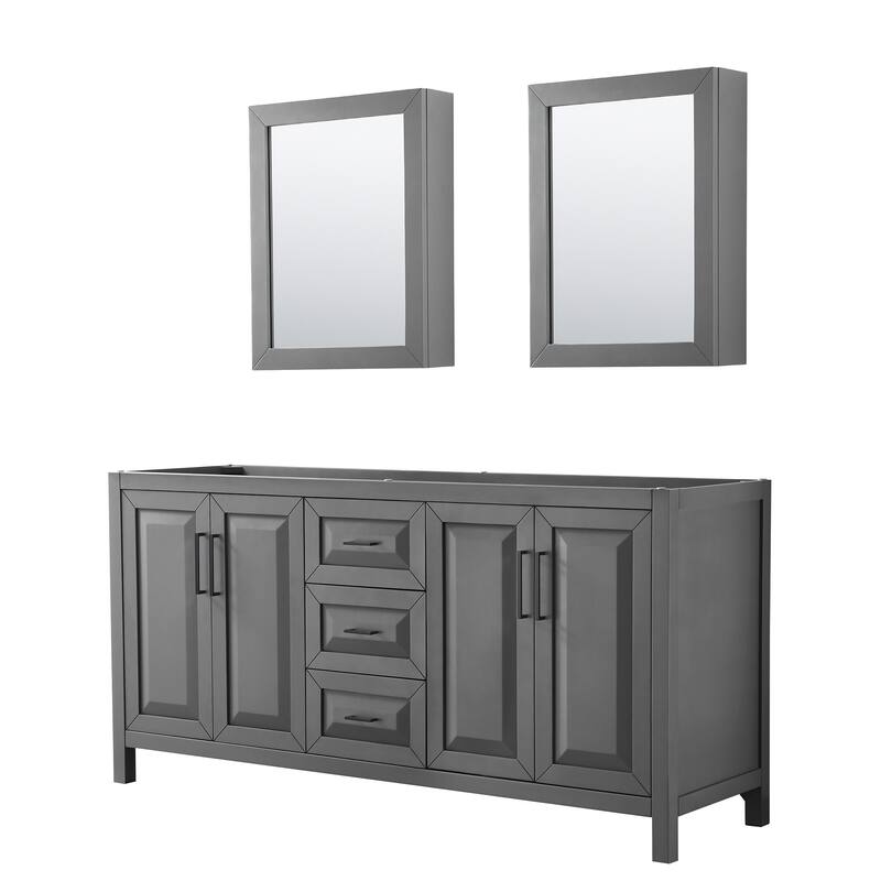 Wyndham Collection Daria 71" Double Free Standing Vanity Cabinet - - Dark Gray / Matte Black Hardware