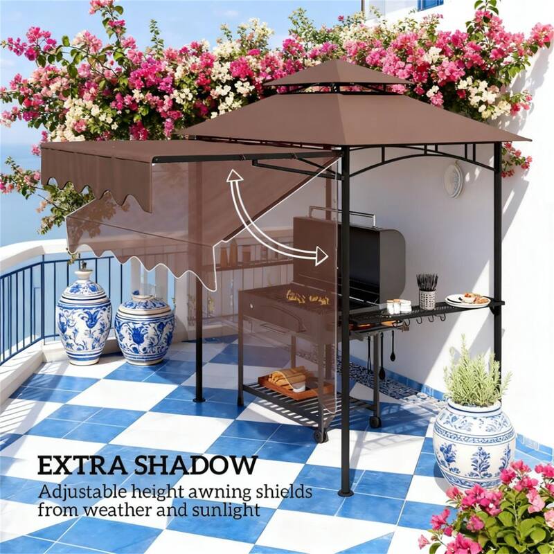8' x 5' Outdoor Grill Gazebo Shelter with Side Awning