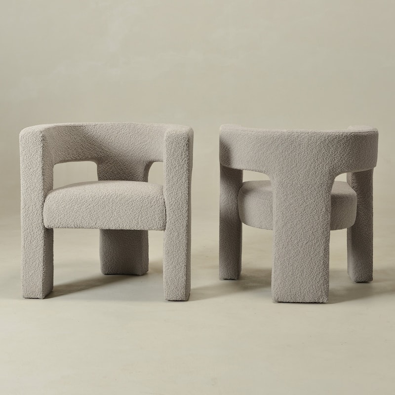 KINWELL 28" Wide Boucle Upholstered Square Armchair (Set of 2)