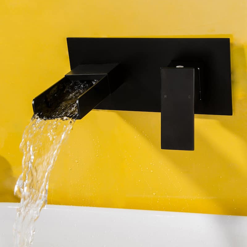 Matte Black Single Handle Waterfall Nozzle Wall Mount Bathroom Sink Faucet