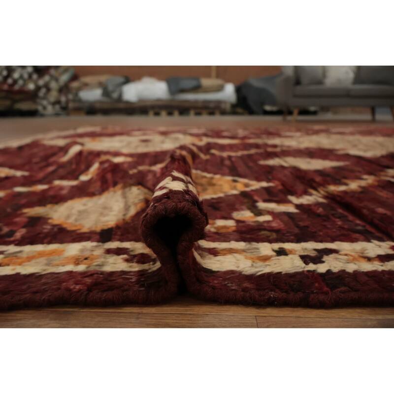 Hand Knotted Oriental 100% Wool Carpet Modern Tribal Red Moroccan Area Rug - 11' 9'' X 9' 3''