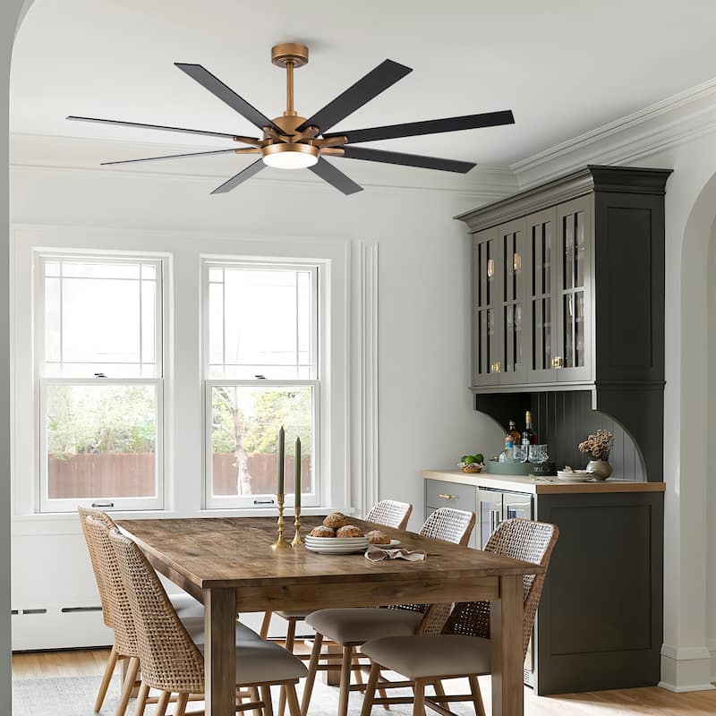 65" Farmhouse Gold Plywood Indoor Large Ceiling Fan with Light and Remote