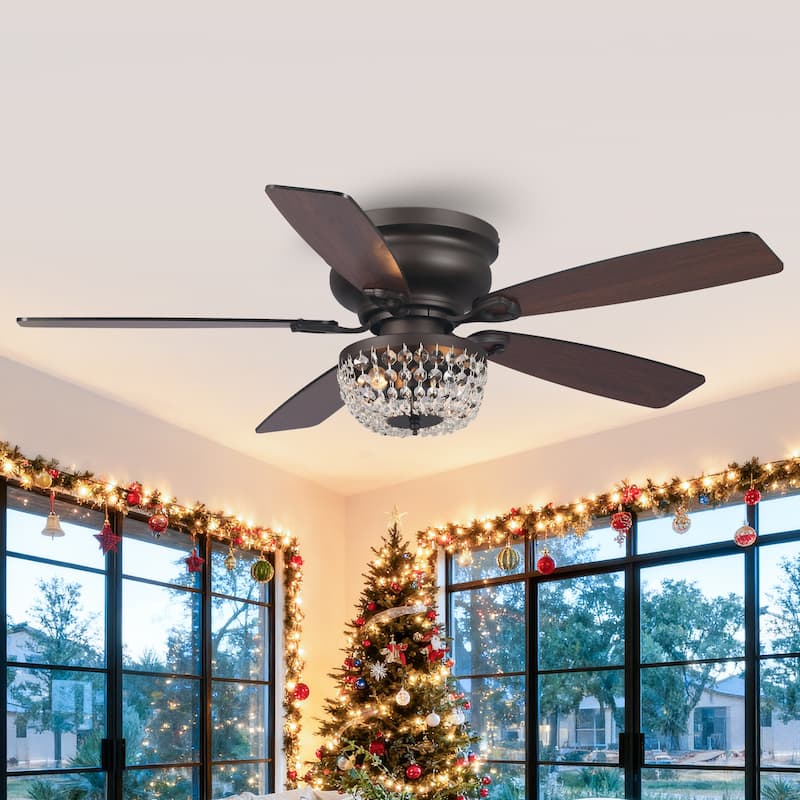 48" Modern 5-Blade Flush Mount Crystal Ceiling Fan with Remote
