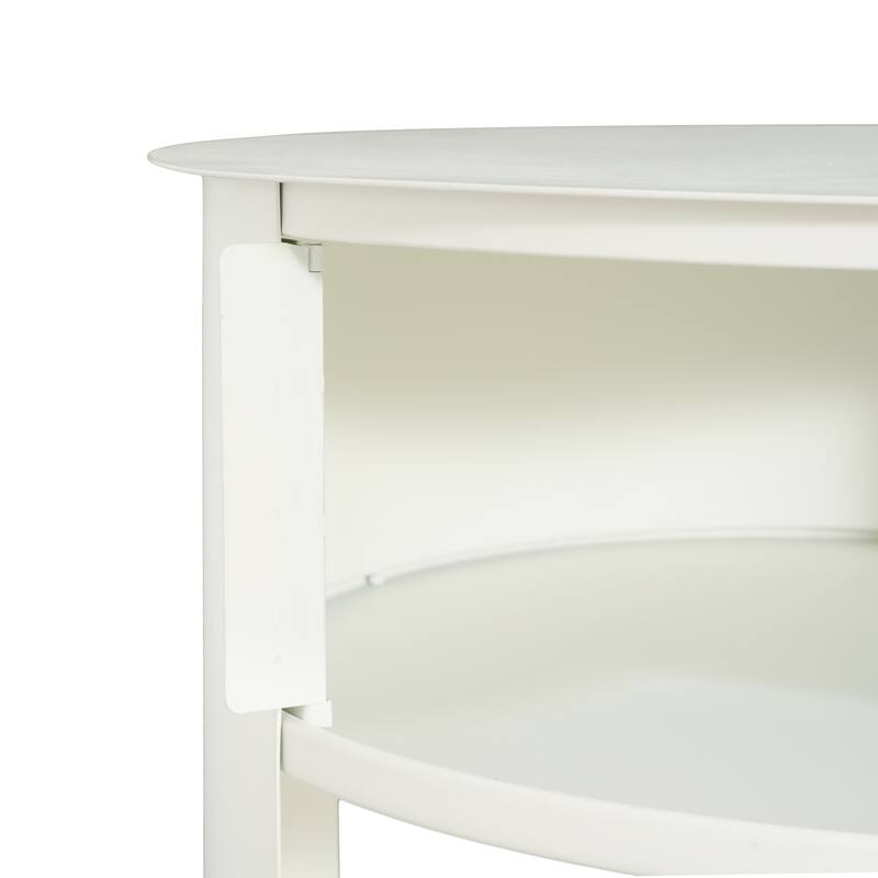 Indoor 3-Tier Metal Round Side Table with Sliding Door Cabinet