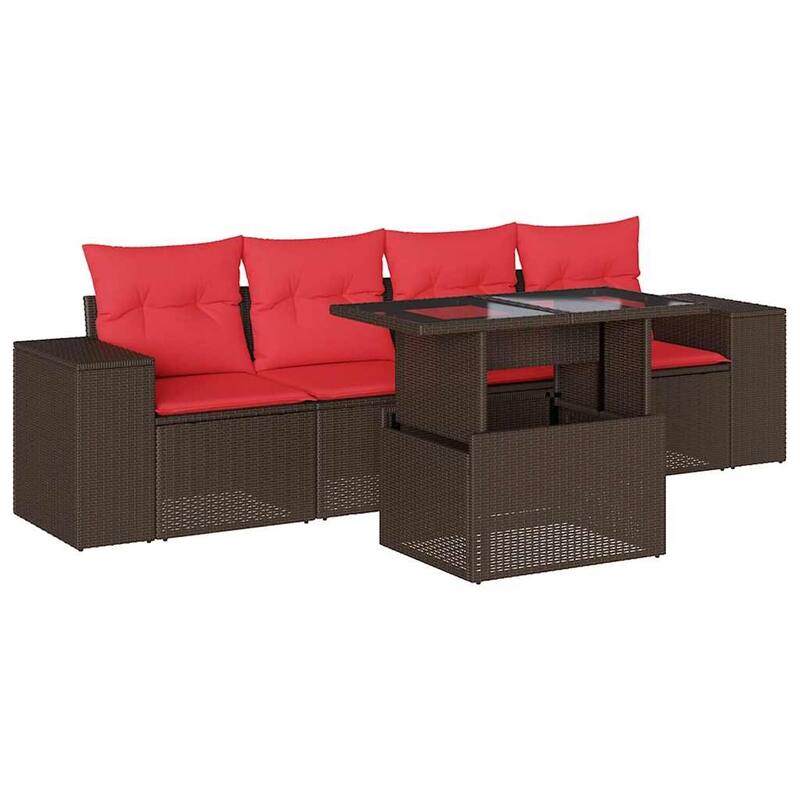 vidaXL Patio Sofa Set with Cushions Table and Couches 5 Piece Poly Rattan - 21.7 x 24.4 x 27.2