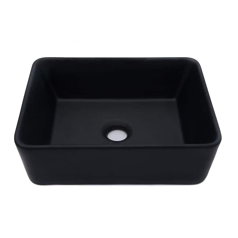 Black Vitreous China Rectangular Vessel Bathroom Sink