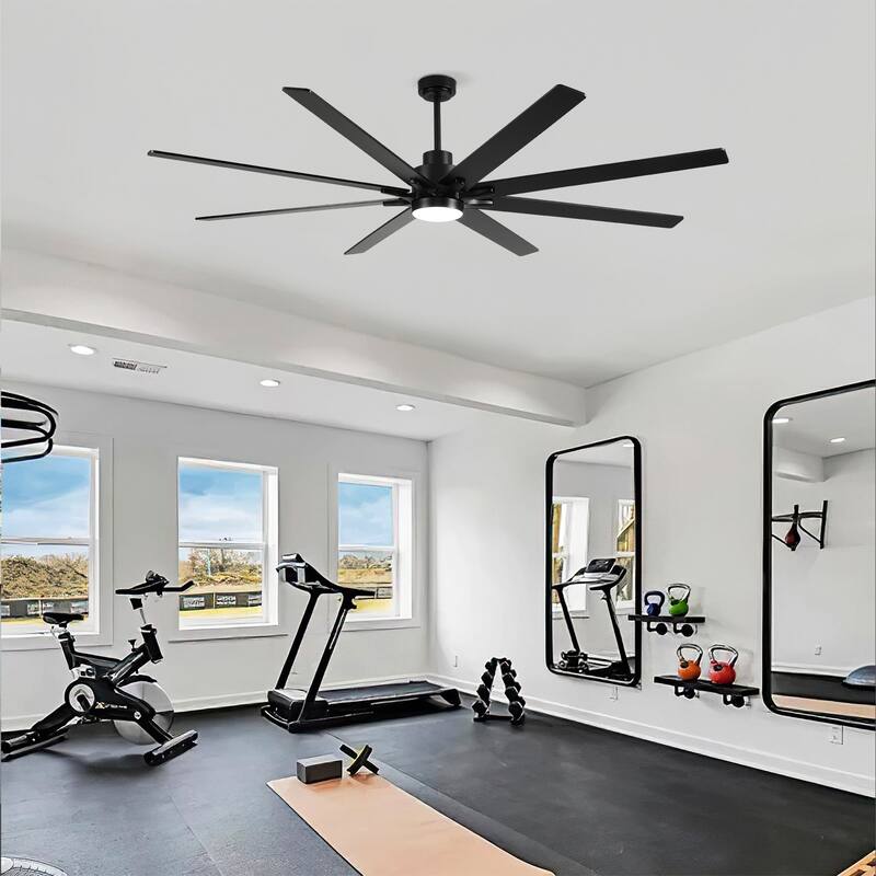 84 Inch 8 PCS Plywood Reversible Blades Ceiling Fan With Light Kit 3 Color Dimmable LED, DC 6 Speed