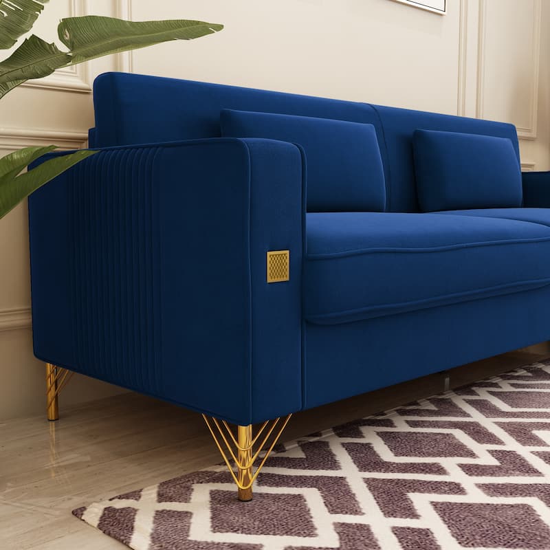 Modern Tufted Velvet Loveseat Upholstered Sofa with Removable Cushions and Pillows - 85.63 in.D x 30.31 in.W x 30.51 in.H