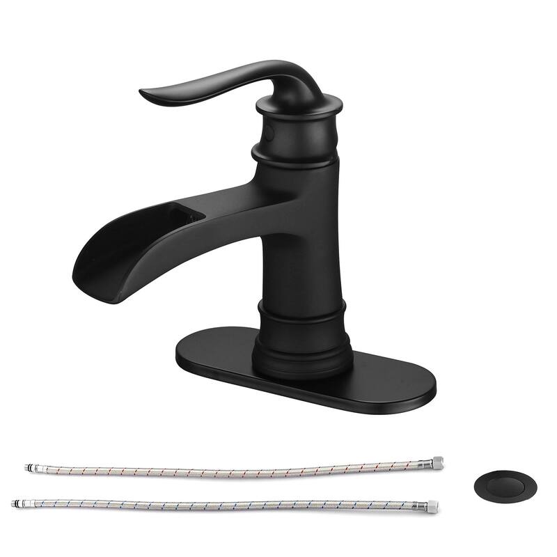 Bathroom Faucet Waterfall Single Handle Vessel Sink Faucet Deck Mount Black Vanity Faucets