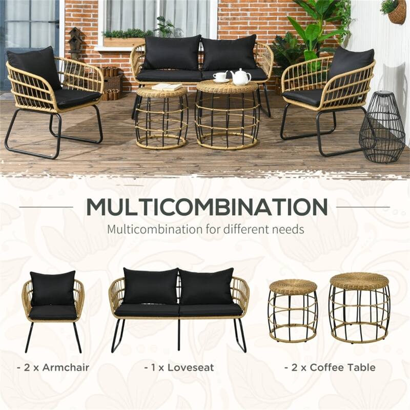 5-Piece Outdoor Patio Conversation Set with PE Rattan, Cushions & Dual Coffee Tables