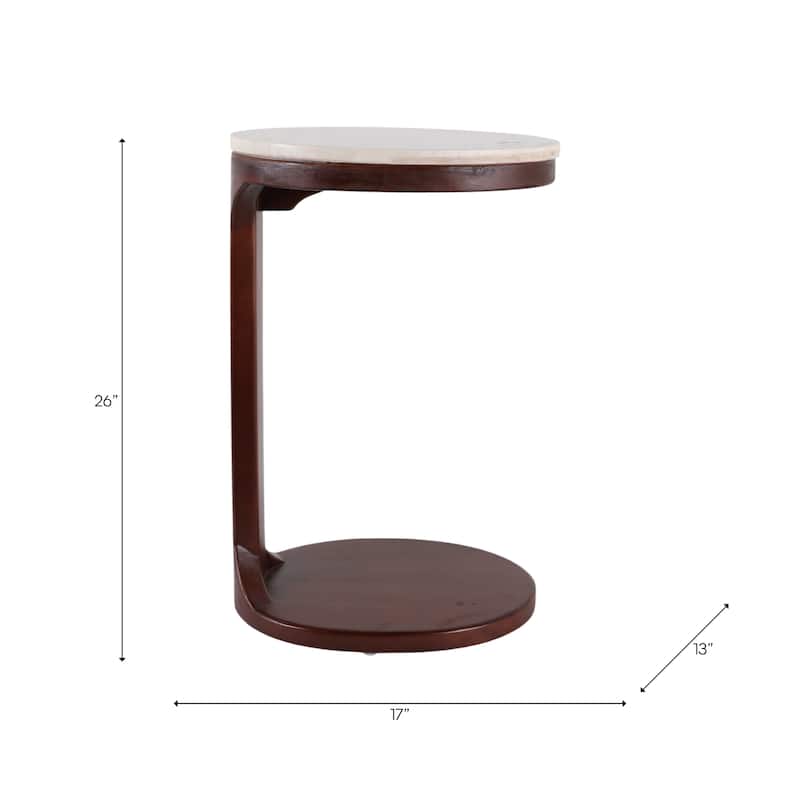 Marble Top Wood Modern C-Shaped End Table - Ivory, 26 in. - 17" x 13" x 26"
