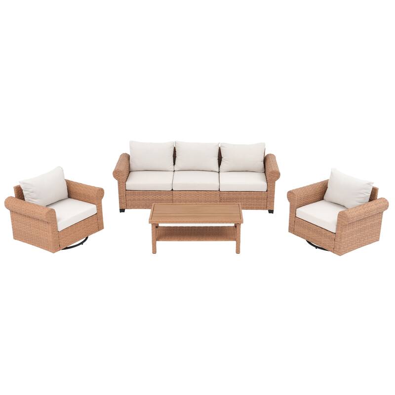 Outdoor 4-Piece Garden Patio Sofa Set, with Swivel Single Chair
