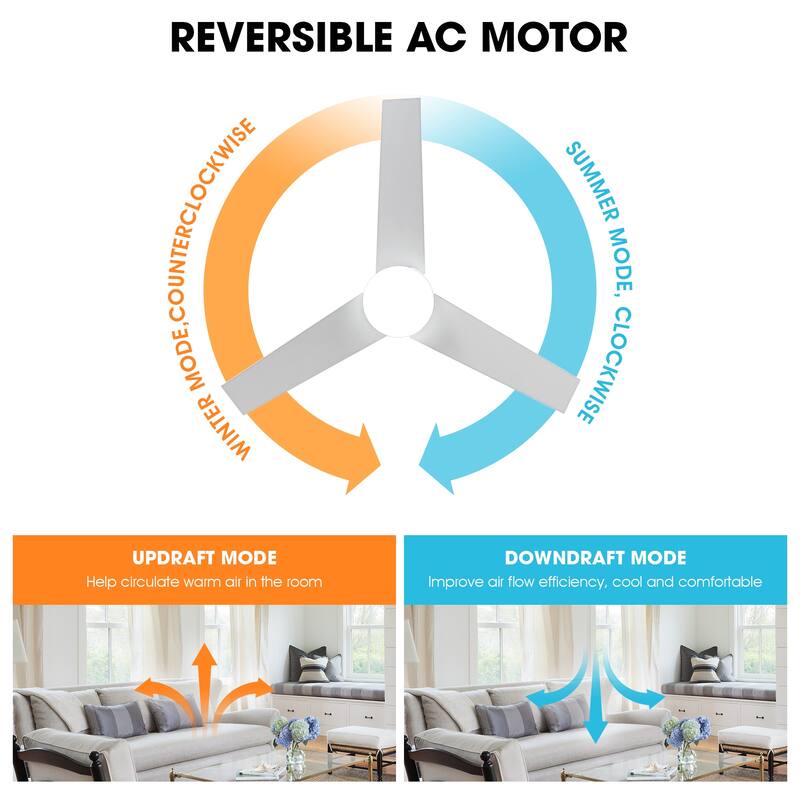 48" Modern Dimmable Low Profile Ceiling Fan with Light and Remote