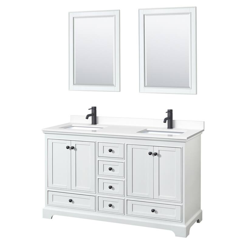 Wyndham Collection Deborah 60" Free Standing Double Basin Vanity Set - White / White Cultured Marble Top / Matte Black