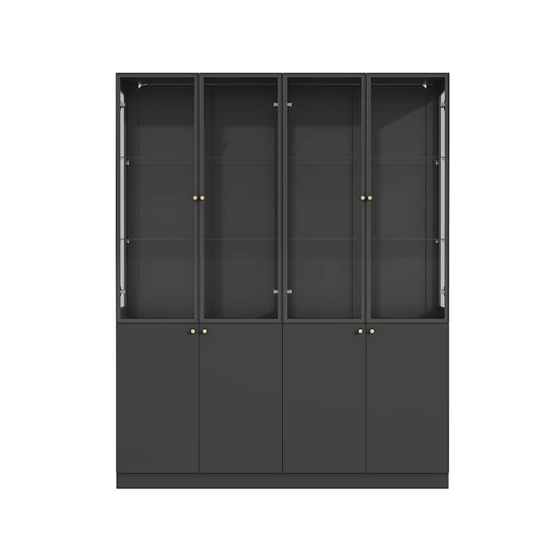 LED Glass Display Cabinet with Aluminum Alloy Frame Glass Door Showcase Wine Storage Cabinet