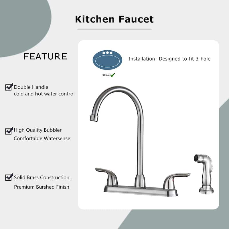 Kitchen Sink Faucet with Side Sprayer High Arch Two Handles Brushed Nickel Kitchen Faucet