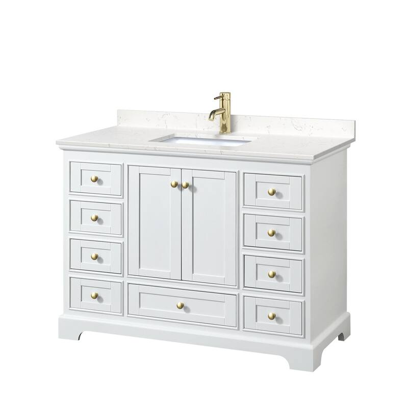 Wyndham Collection Deborah 48" Free Standing Single Basin Vanity Set - White / Carrara Cultured Marble Top / Brushed Gold