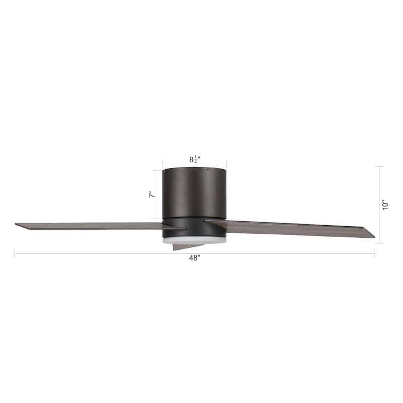 48" Bronze Plywood 3-Blade Flush Mount Ceiling Fan with Light and Remote