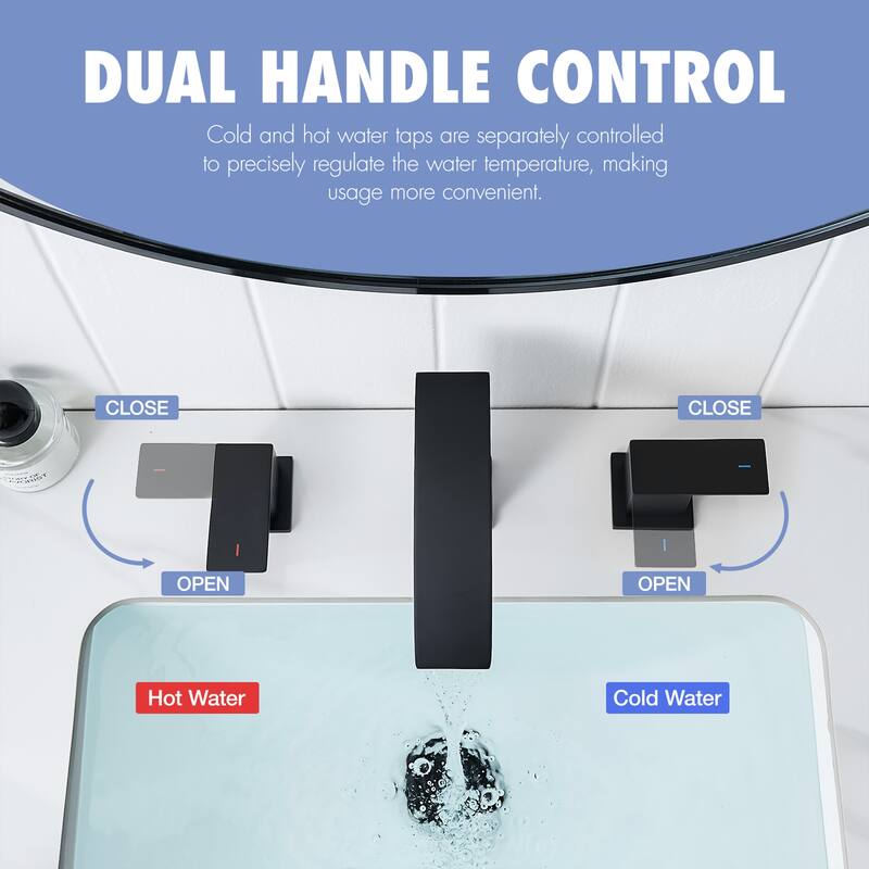 Black Dual Handle 3 Holes Waterfall Bathroom Faucet