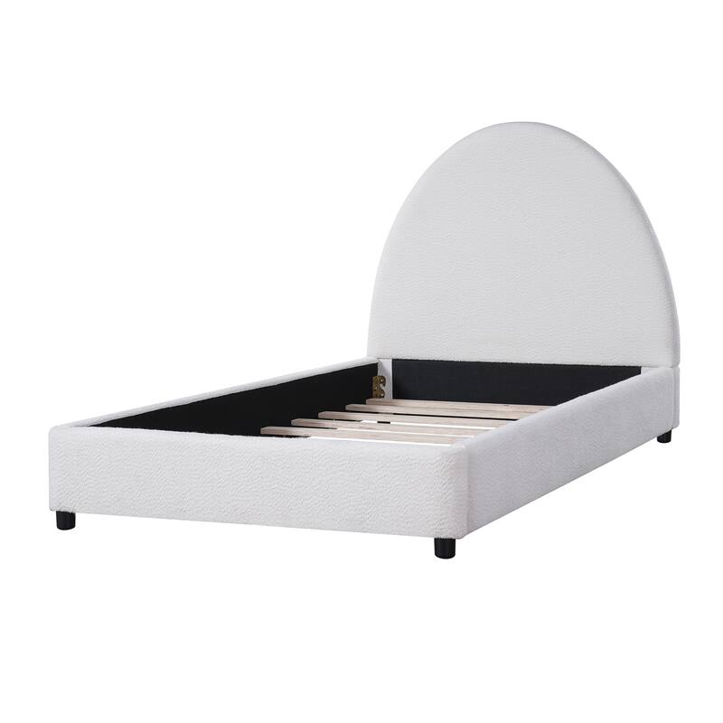 Twin Size Bed Frame With Boucle Upholstered Round Curved Headboard