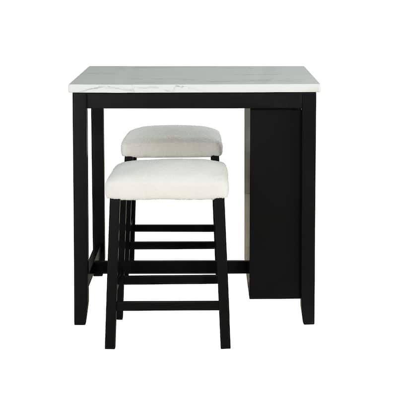 Black Bar Table and Chairs Tall Kitchen Breakfast Nook with Stools, Storage Shelves