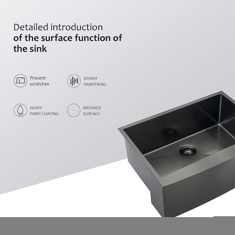 27 inch Farmhouse Kitchen Sink Gunmetal Black Apron Front 16 Gauge Stainless Steel Deep Single Bowl Kitchen Farm Sinks