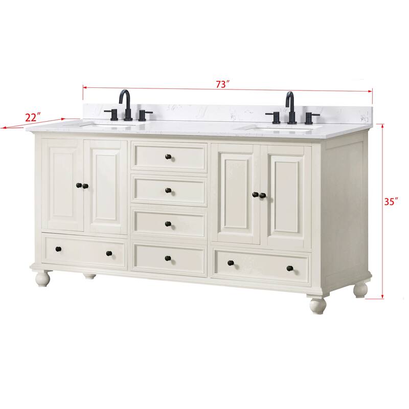 Thompson 72 in. Double Sink Bathroom Vanity with Engineered Stone Top - 73"W x 22"D x 35"H