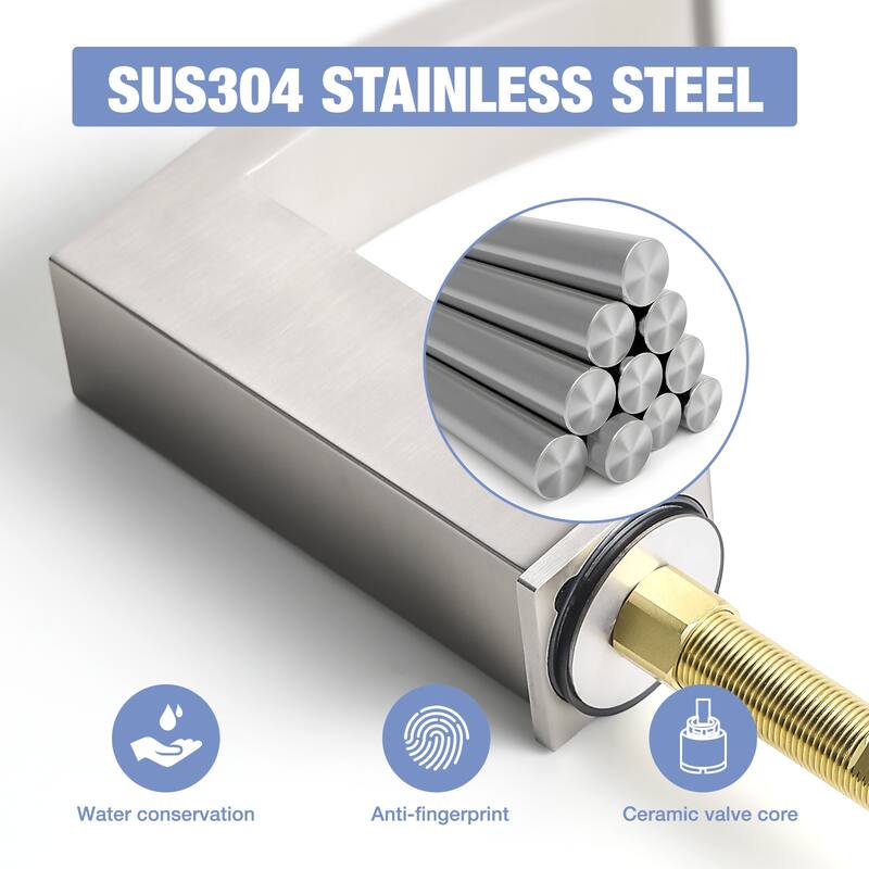 Brushed Nickel Dual Handle 3 Holes Waterfall Bathroom Faucet