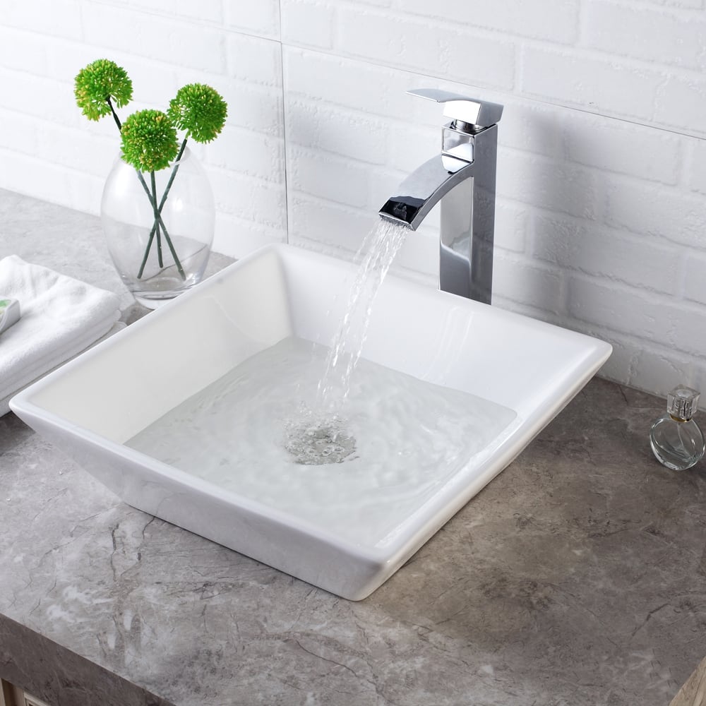 Square Ceramic Vessel Bathroom Sink in White