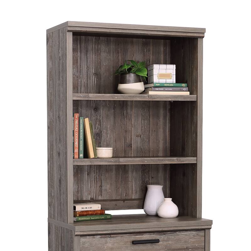 Wood Library Hutch with Adjustable Shelves, Brown - 31.26" W x 15.33" D x 41.34" H